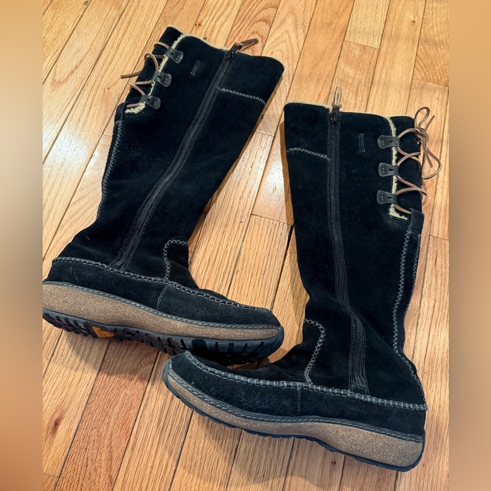Timberland Black Suede Side Zip Winter Boots Lace up back leather string